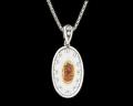 8028P-OS	18K Gold & sterling silver white agate and orange sapphire pendant 
